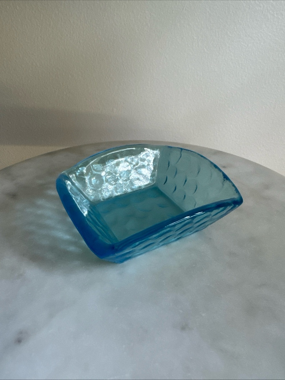 Art Glass  Recycled  Cobalt Blue Square Trinket Jewelry Dish Tray 3.5in